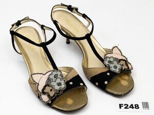 Vintage Prada Floral Appliqué Kitten Heel Sandals, Made in Italy, Size 35.5
